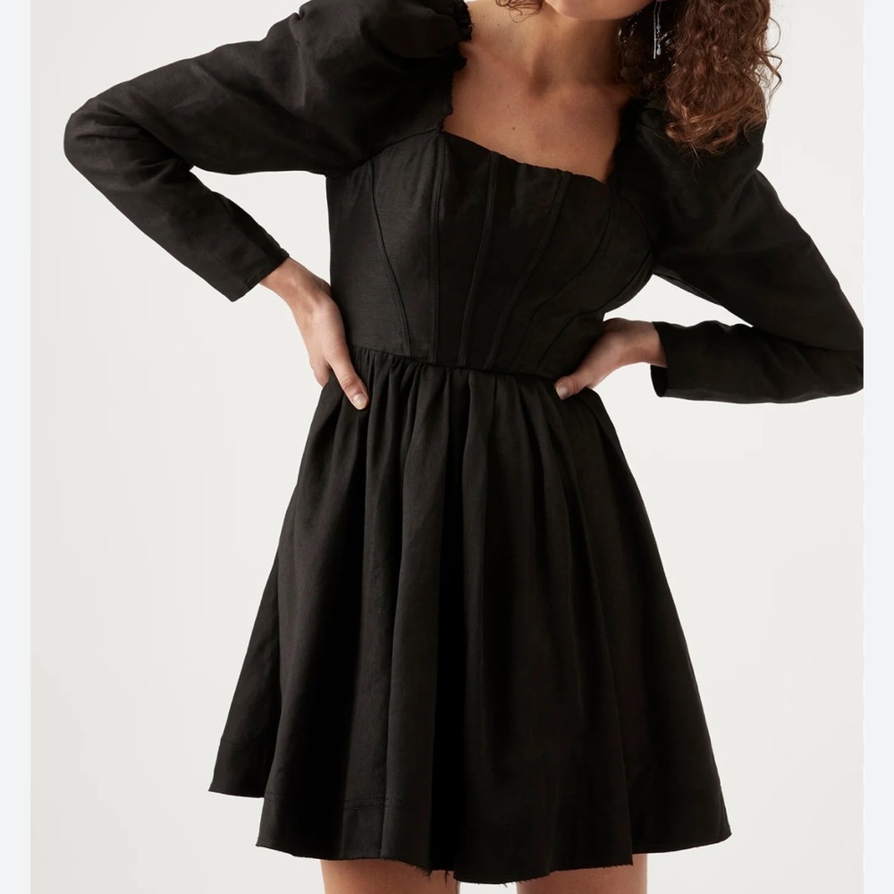 Aje Black Long Sleeve Dress with Puff Shoulders